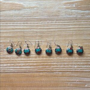 Vintage Style Turquoise Red Blue MosaicDangle Earrings